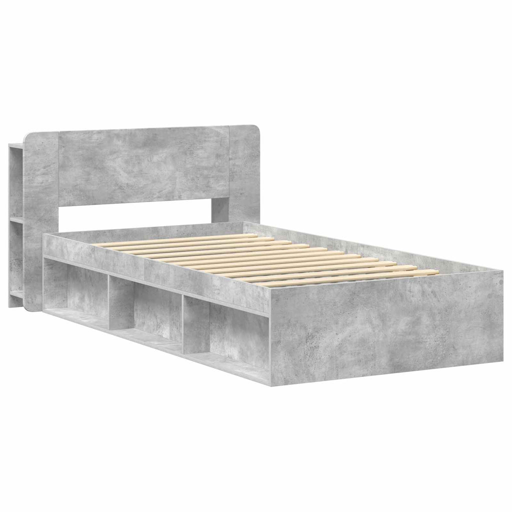 vidaXL Bettgestell mit Stauraum Betongrau 75 x 190 cm Holzwerkstoff