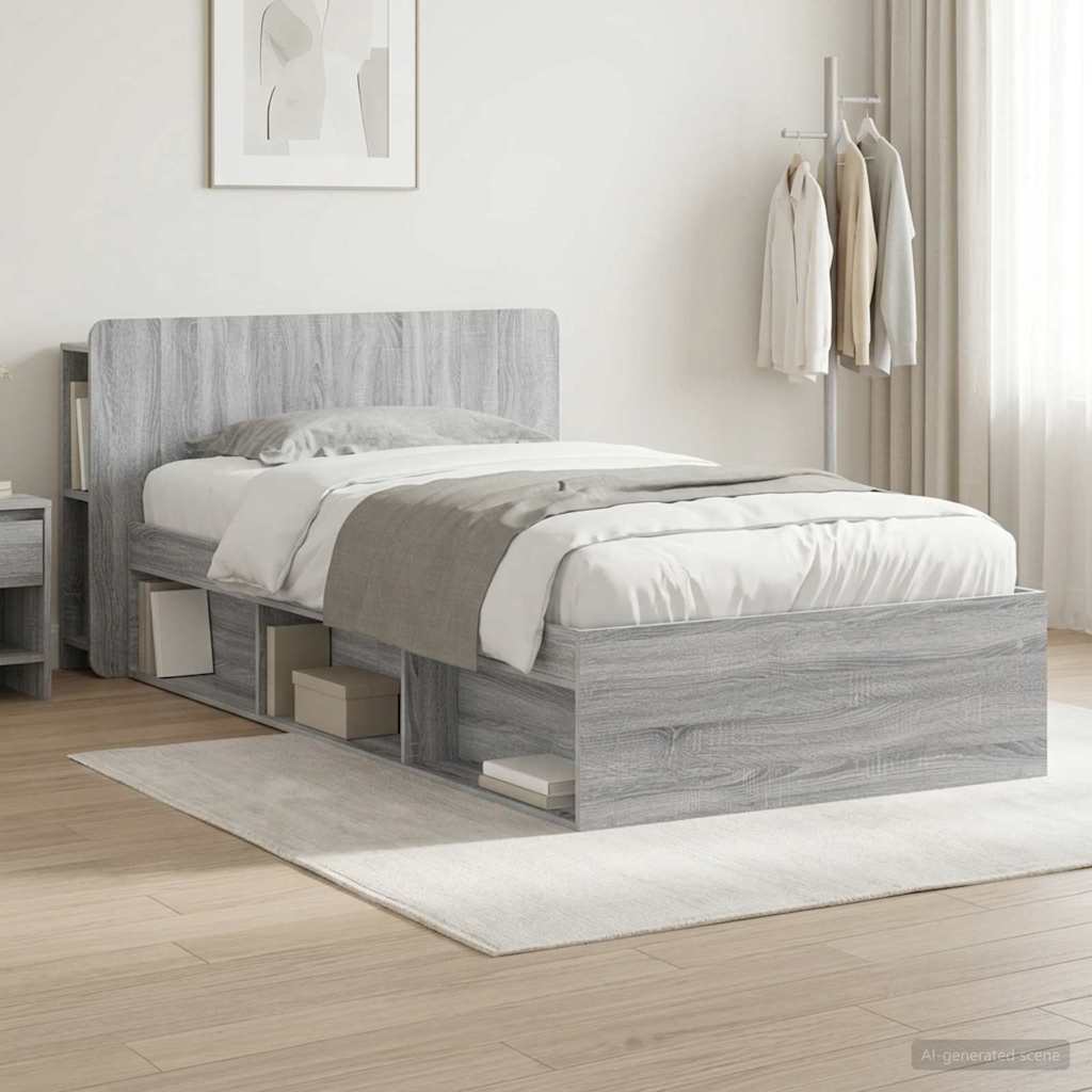 vidaXL Bettgestell mit Stauraum Grau Sonoma 75 x 190 cm Holzwerkstoff