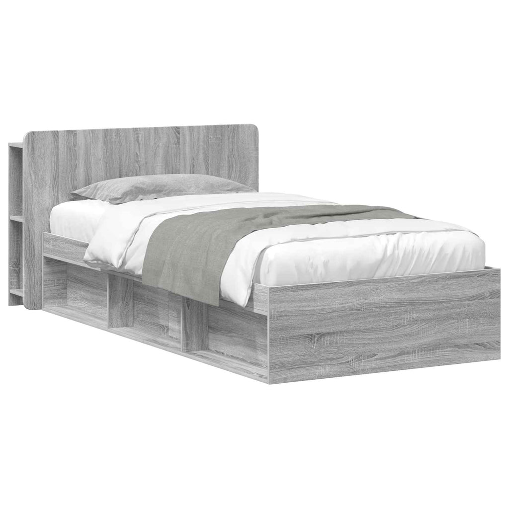 vidaXL Bettgestell mit Stauraum Grau Sonoma 75 x 190 cm Holzwerkstoff