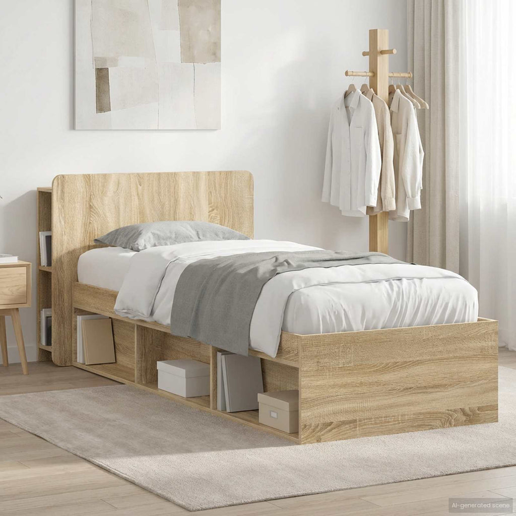 vidaXL Bettgestell mit Stauraum Sonoma-Eiche 75 x 190 cm Holzwerkstoff