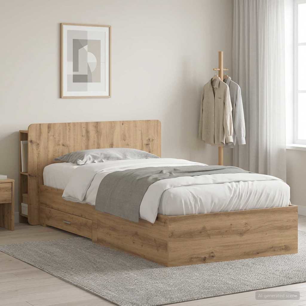 vidaXL Bettgestell mit Stauraum mit Kopfteil Artisan-Eiche 90 x 190 cm