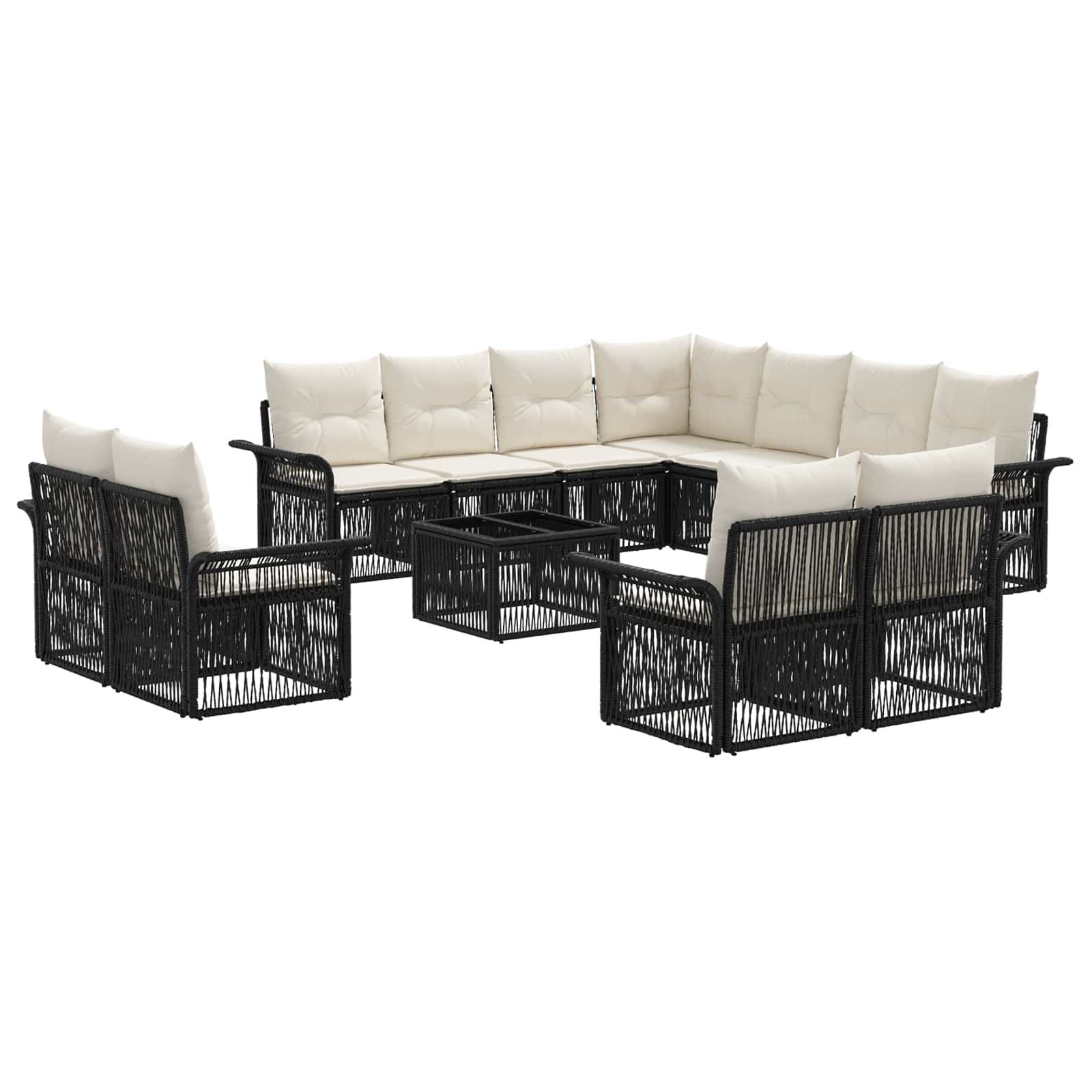 vidaXL Gartensofa-set 12 pcs Schwarz und Cremeweiß Poly-Rattan