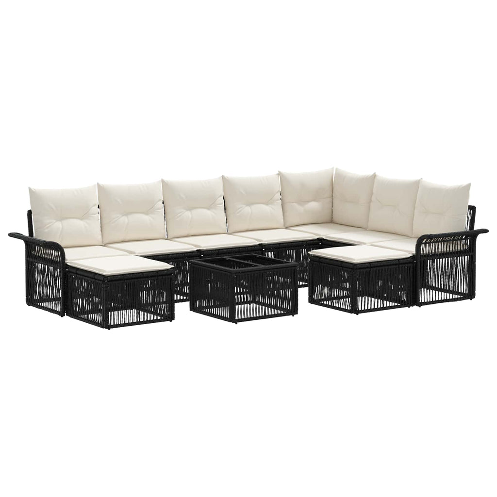 vidaXL Gartensofa-set 10 pcs Schwarz und Cremeweiß Poly-Rattan
