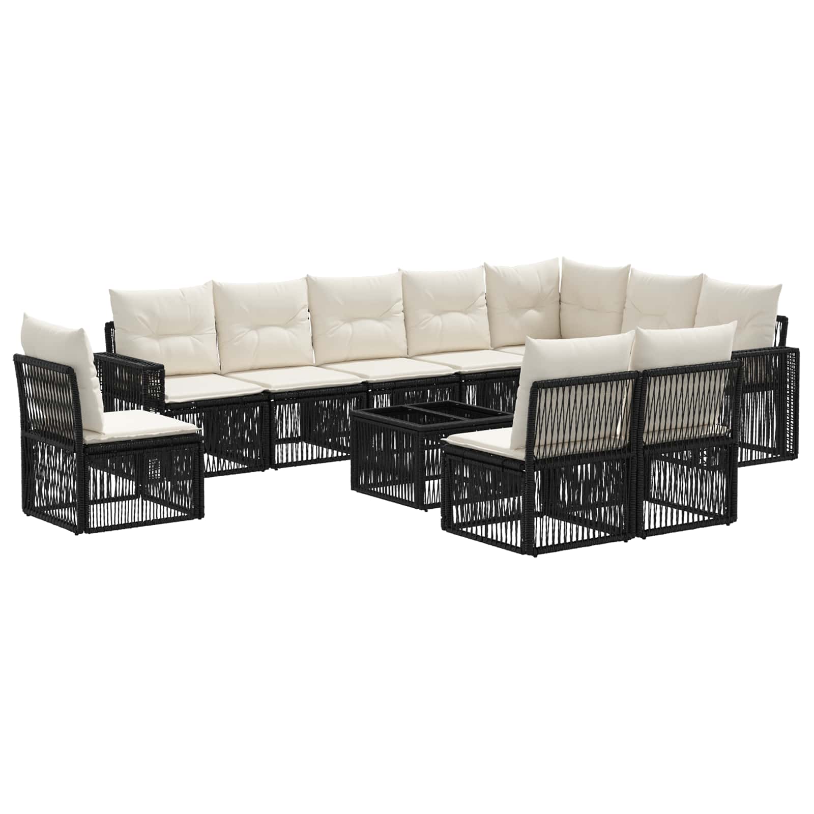 vidaXL Gartensofa-set 11 pcs Schwarz und Cremeweiß Poly-Rattan