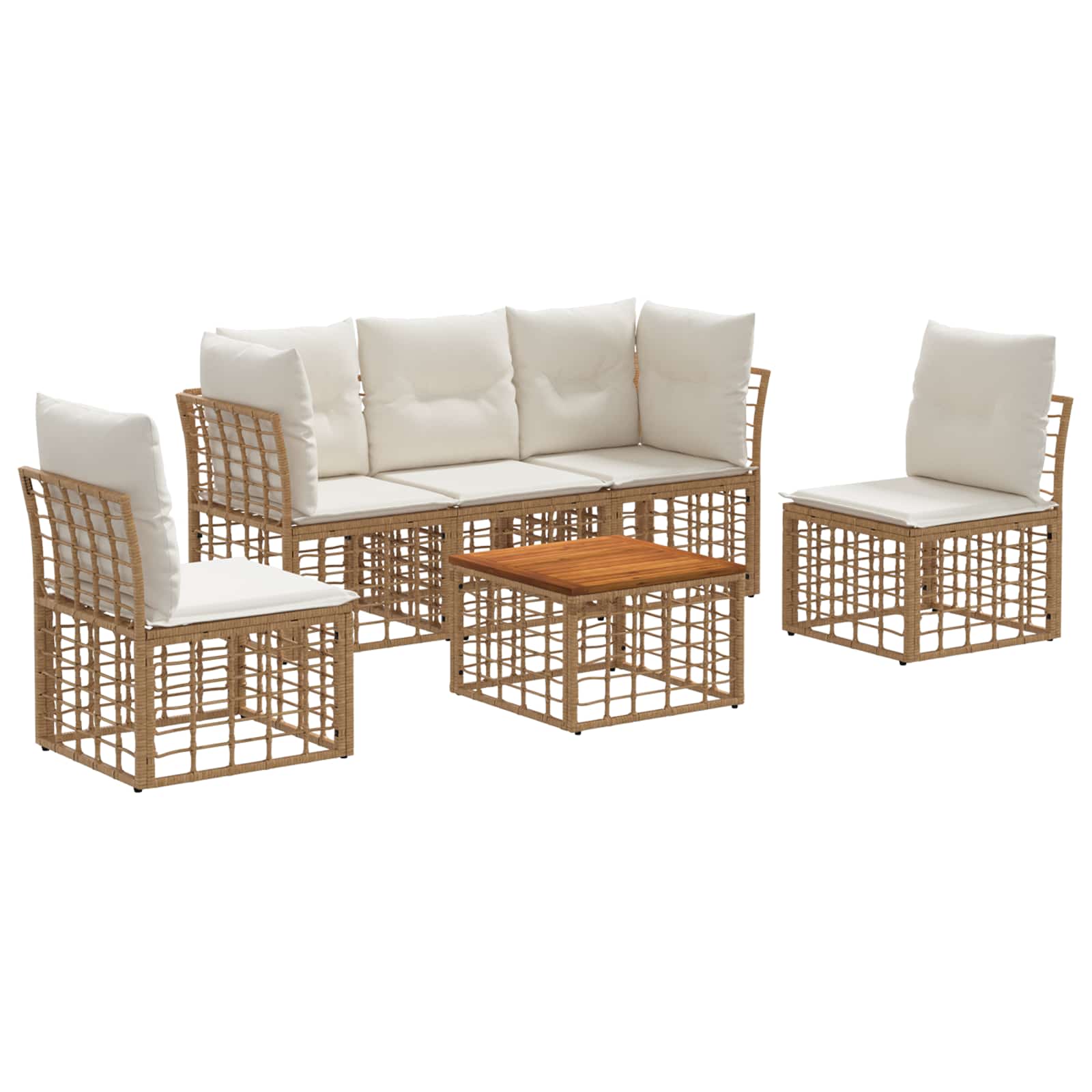 vidaXL Outdoor-Sofagarnitur 6 pcs Natürlich und Cremweiß Polyester