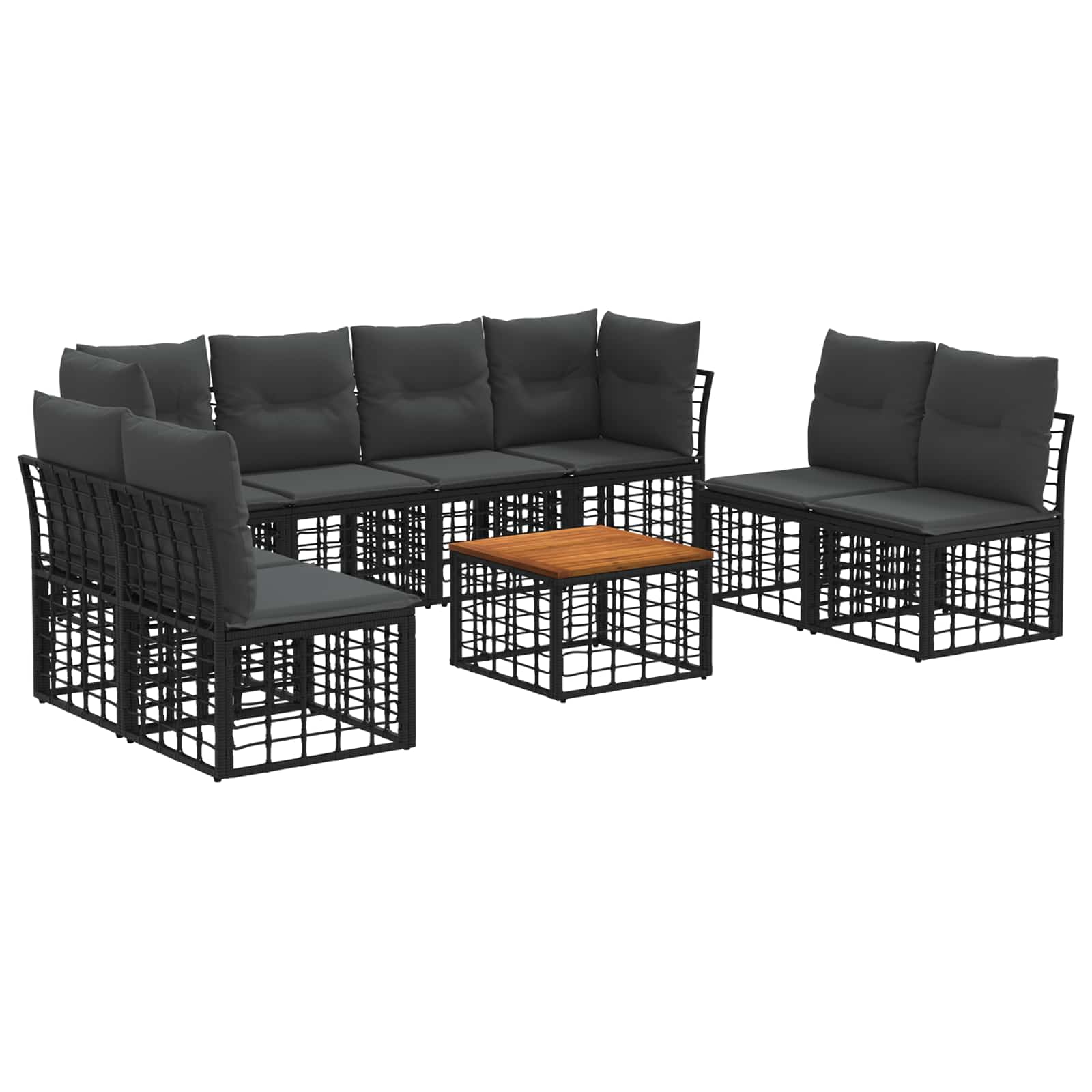 vidaXL Outdoor-Sofagarnitur 9 pcs Schwarz und Dunkelgrau Polyester