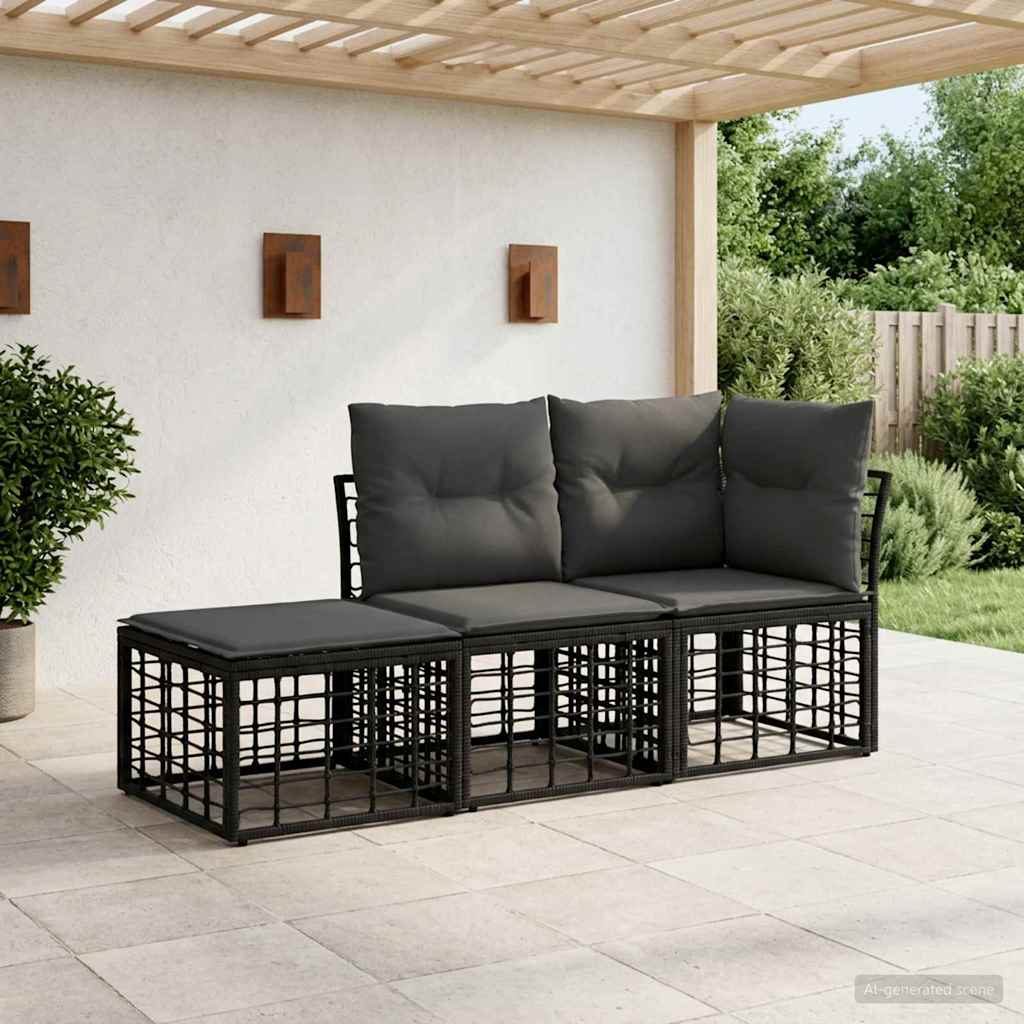 vidaXL Outdoor-Sofagarnitur mit Kissen 3 pcs Schwarz Polyester