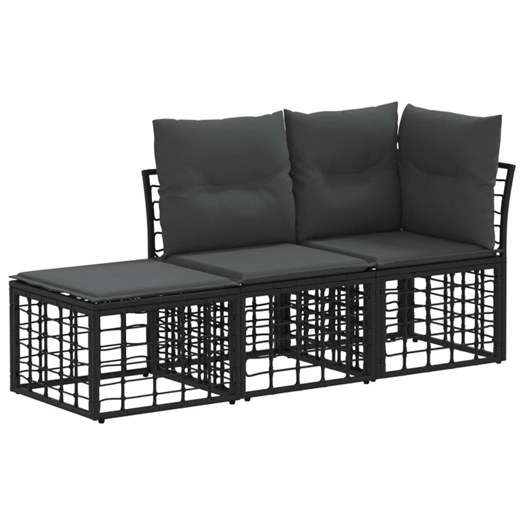 vidaXL Outdoor-Sofagarnitur mit Kissen 3 pcs Schwarz Polyester