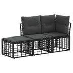 vidaXL Outdoor-Sofagarnitur mit Kissen 3 pcs Schwarz Polyester