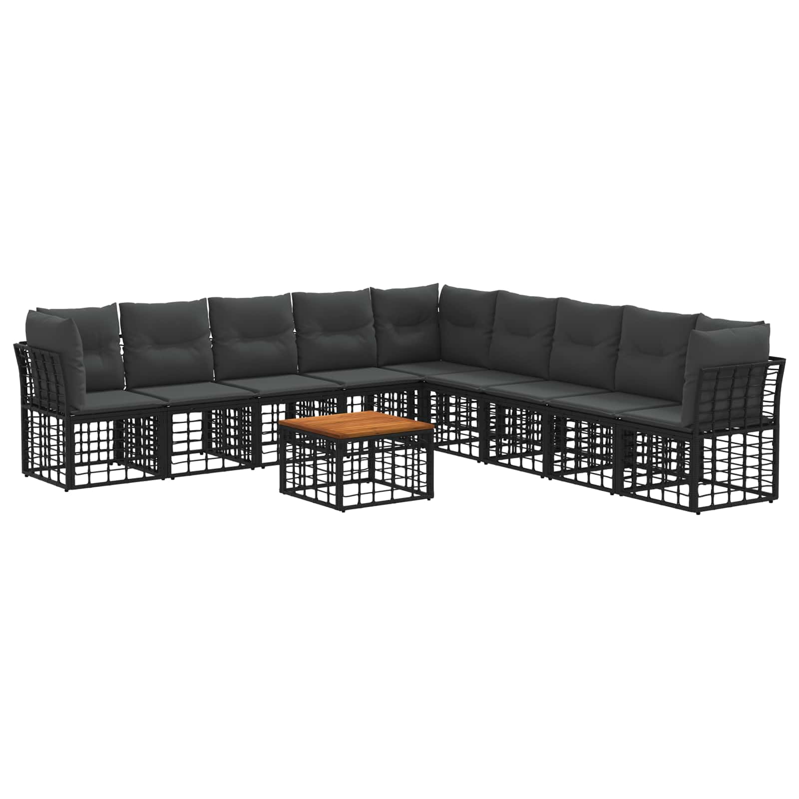 vidaXL Outdoor-Sofagarnitur 10 pcs Schwarz und Dunkelgrau Polyester