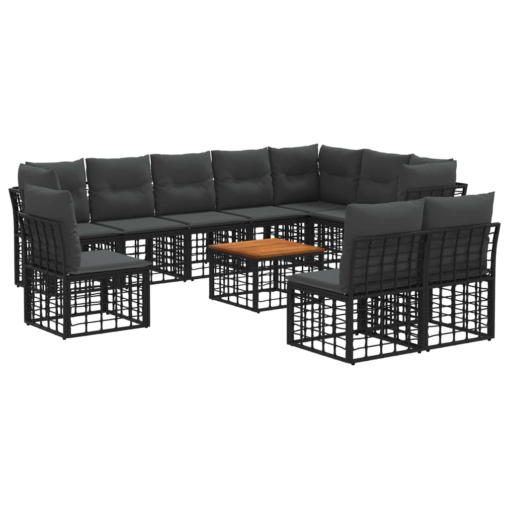 vidaXL Outdoor-Sofagarnitur 11 pcs Schwarz und Dunkelgrau Polyester