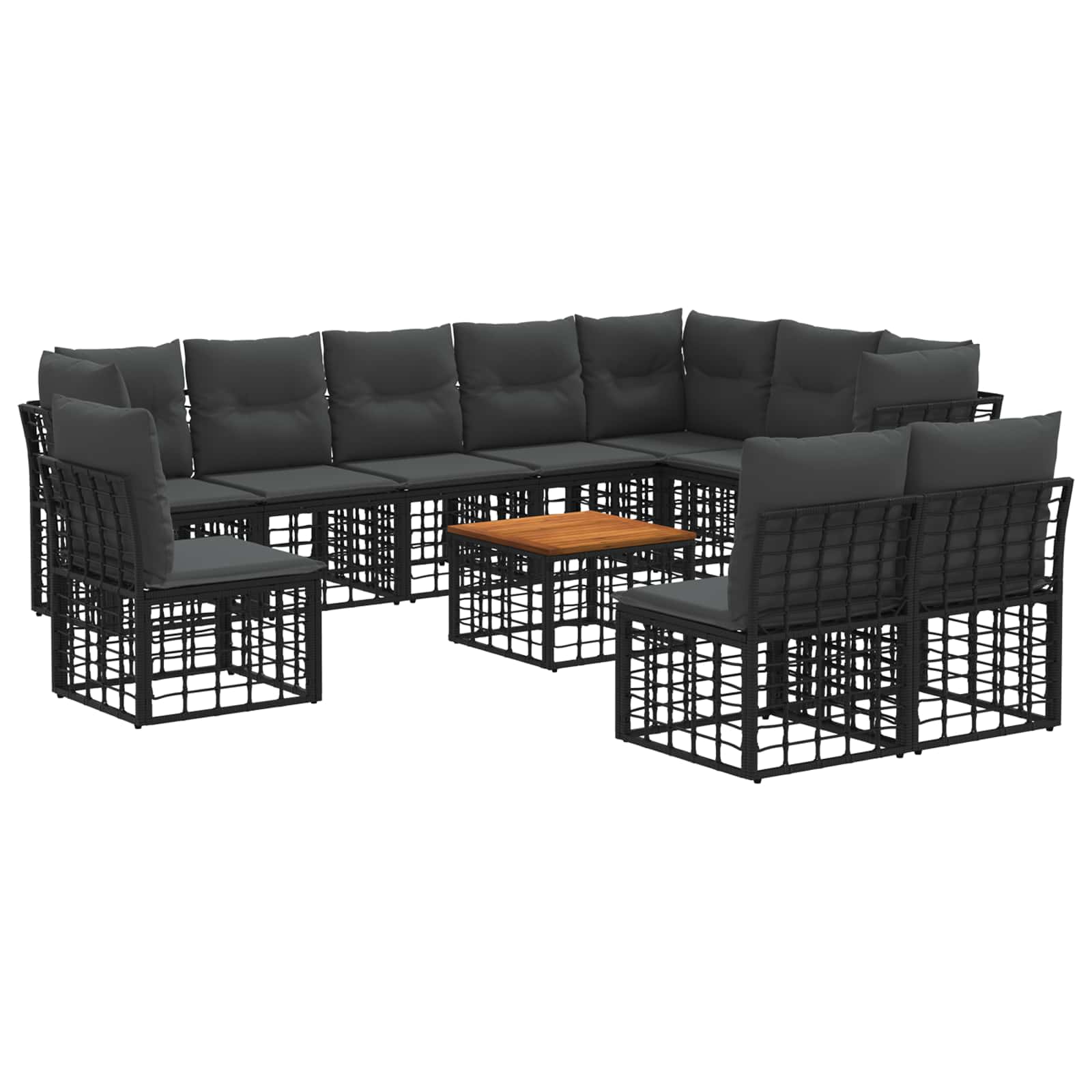 vidaXL Outdoor-Sofagarnitur 11 pcs Schwarz und Dunkelgrau Polyester