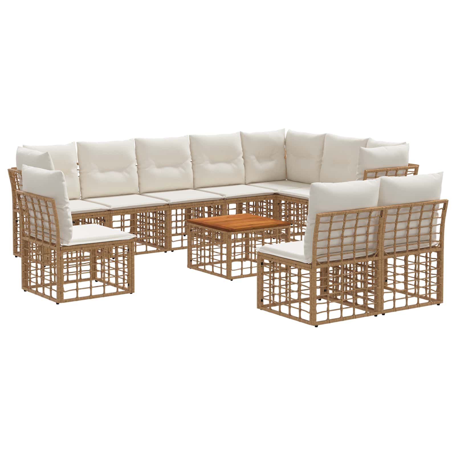 vidaXL Outdoor-Sofagarnitur 11 pcs Natürlich und Cremweiß Polyester
