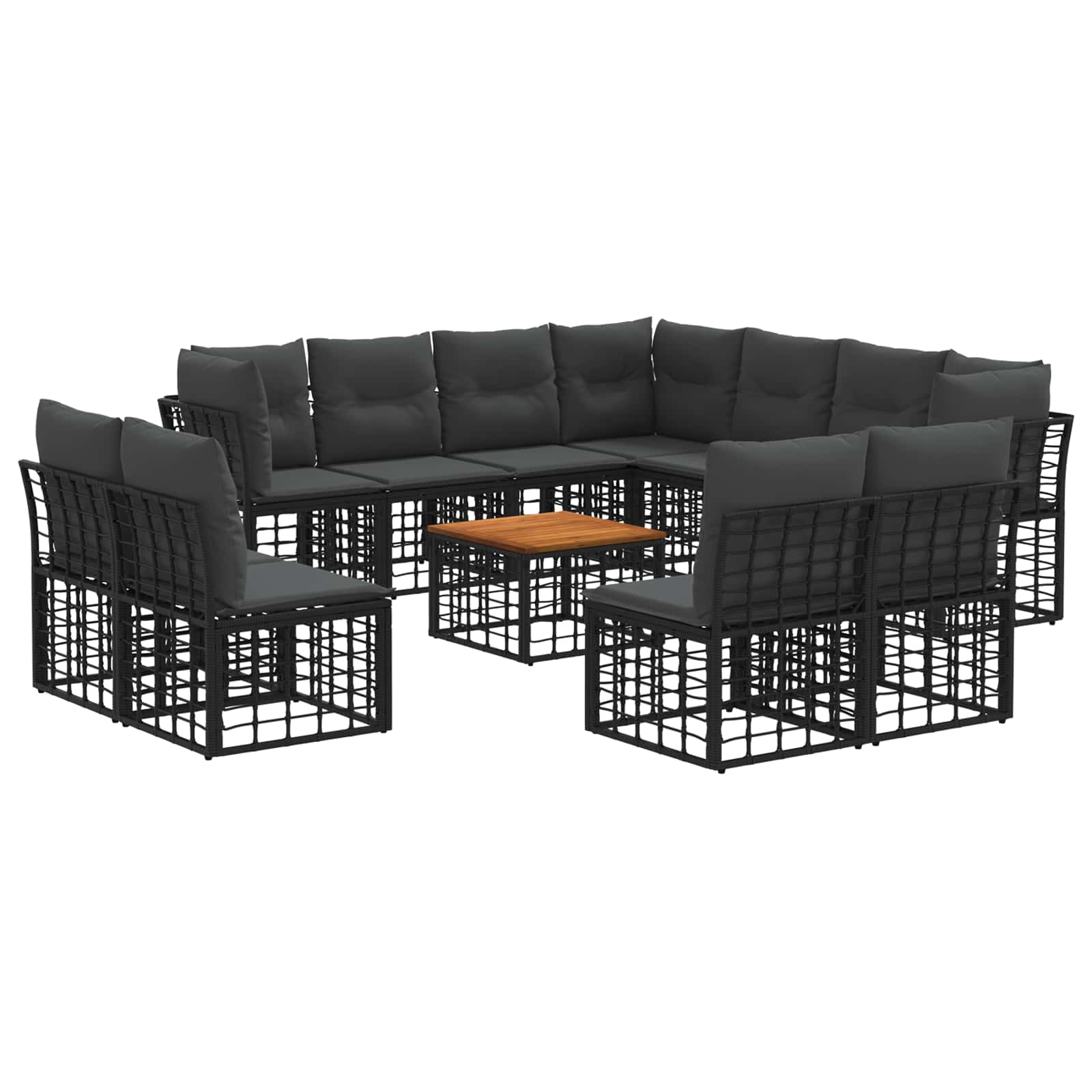 vidaXL Outdoor-Sofagarnitur 12 pcs Schwarz und Dunkelgrau Polyester