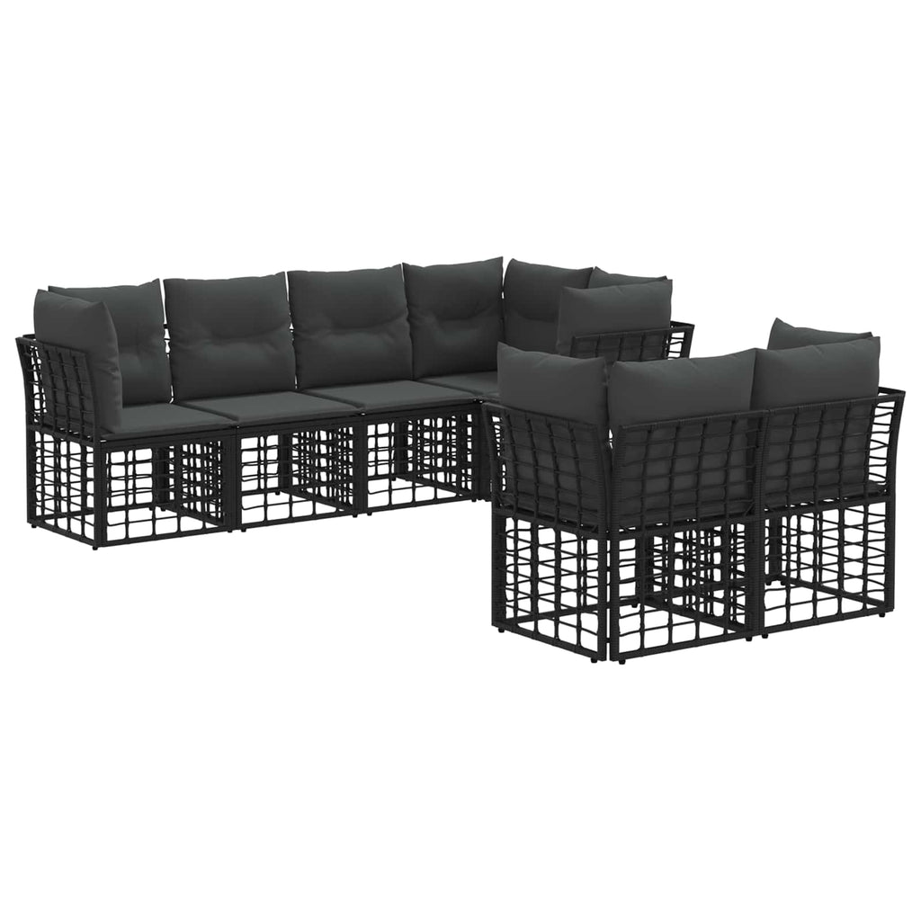 vidaXL Outdoor-Sofagarnitur mit Kissen 7 pcs Schwarz Polyester