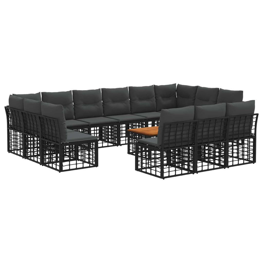 vidaXL Outdoor-Sofagarnitur 14 pcs Schwarz und Dunkelgrau Polyester