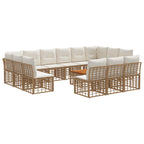 vidaXL Outdoor-Sofagarnitur 14 pcs Natürlich und Cremweiß Polyester