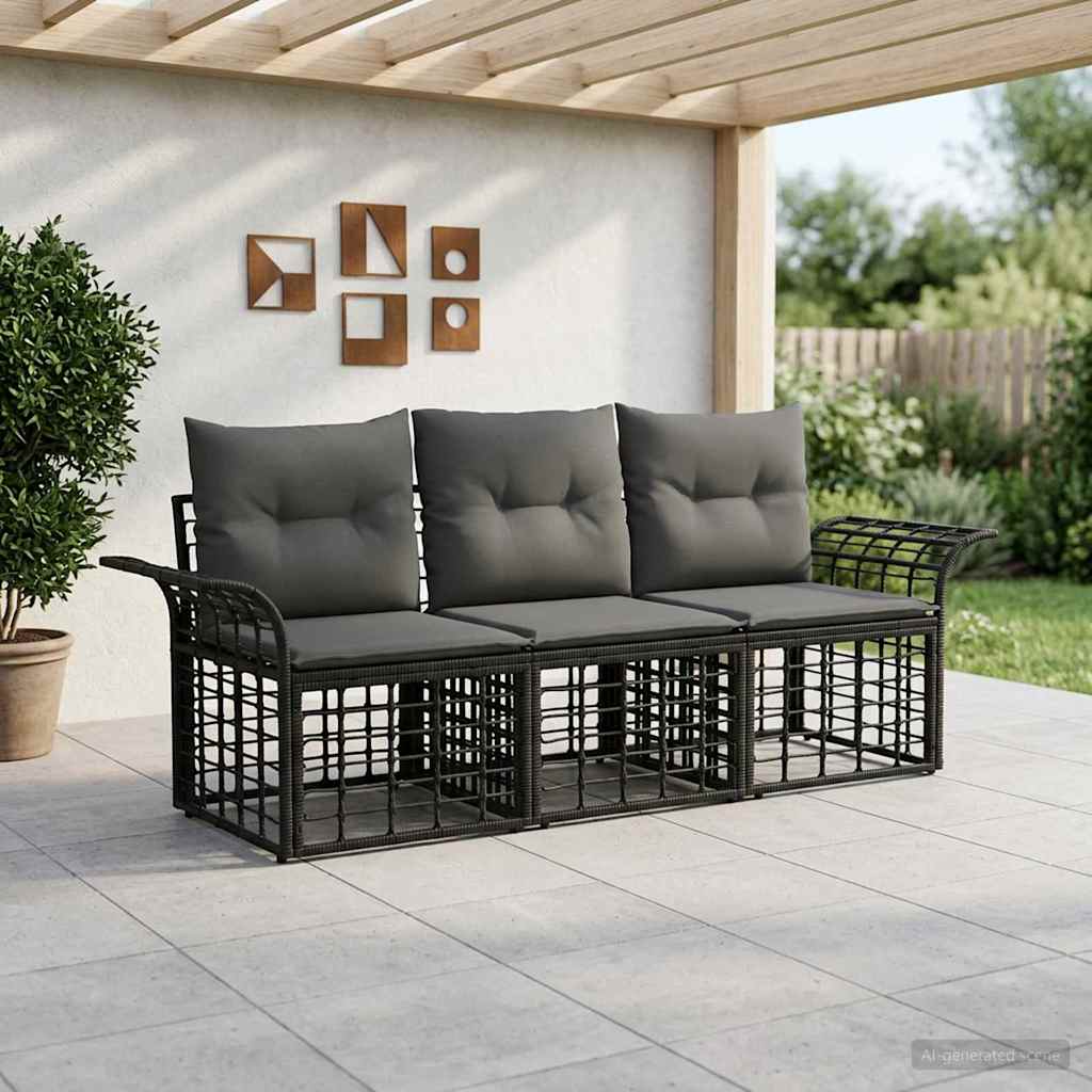 vidaXL Outdoor-Sofagarnitur 3 pcs Schwarz und Dunkelgrau Polyester
