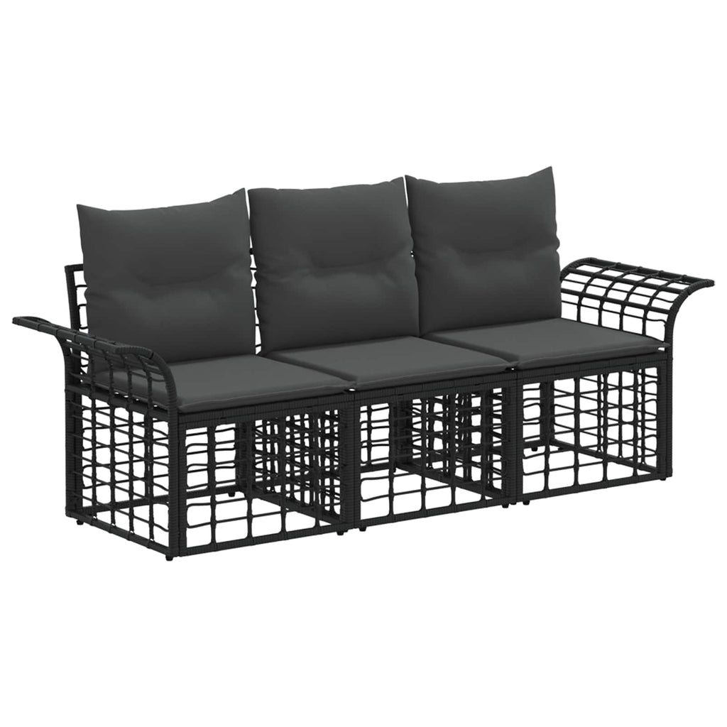 vidaXL Outdoor-Sofagarnitur 3 pcs Schwarz und Dunkelgrau Polyester