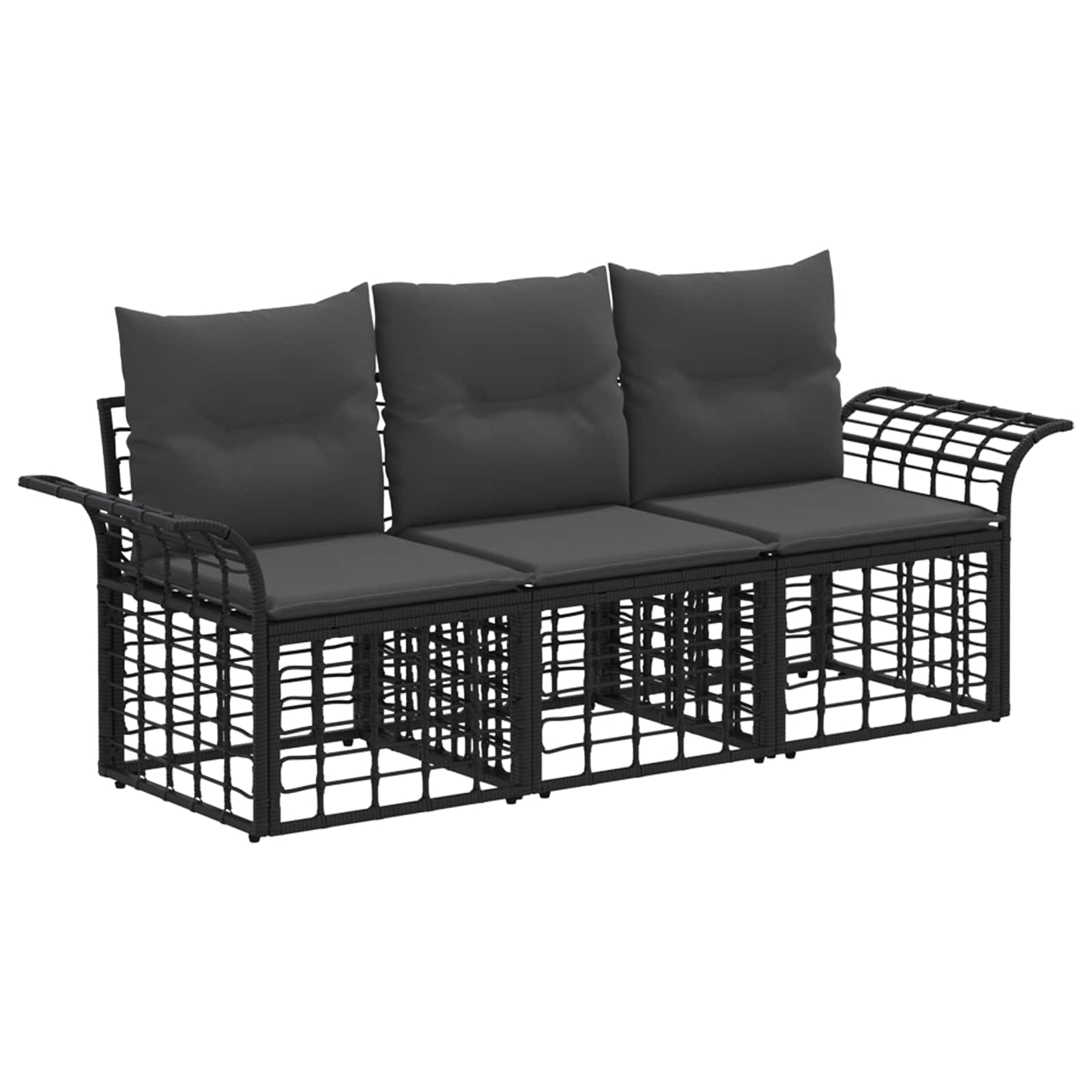 vidaXL Outdoor-Sofagarnitur 3 pcs Schwarz und Dunkelgrau Polyester