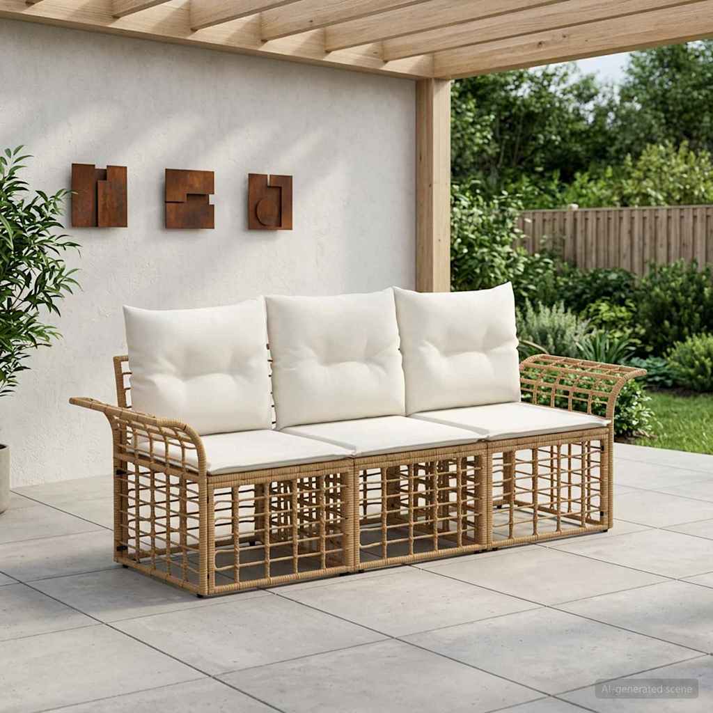 vidaXL Outdoor-Sofagarnitur 3 pcs Natürlich und Cremweiß Polyester