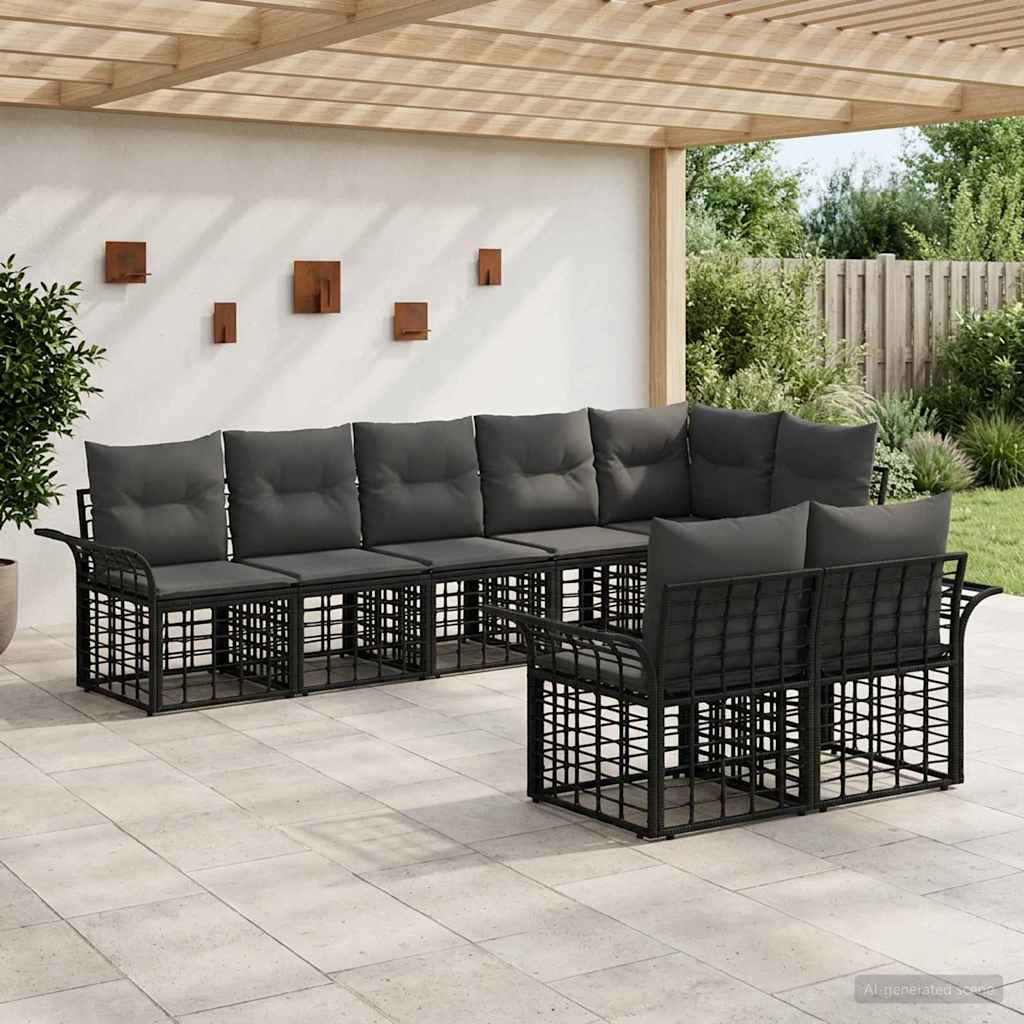 vidaXL Outdoor-Sofagarnitur 8 pcs Schwarz und Dunkelgrau Poly-Rattan