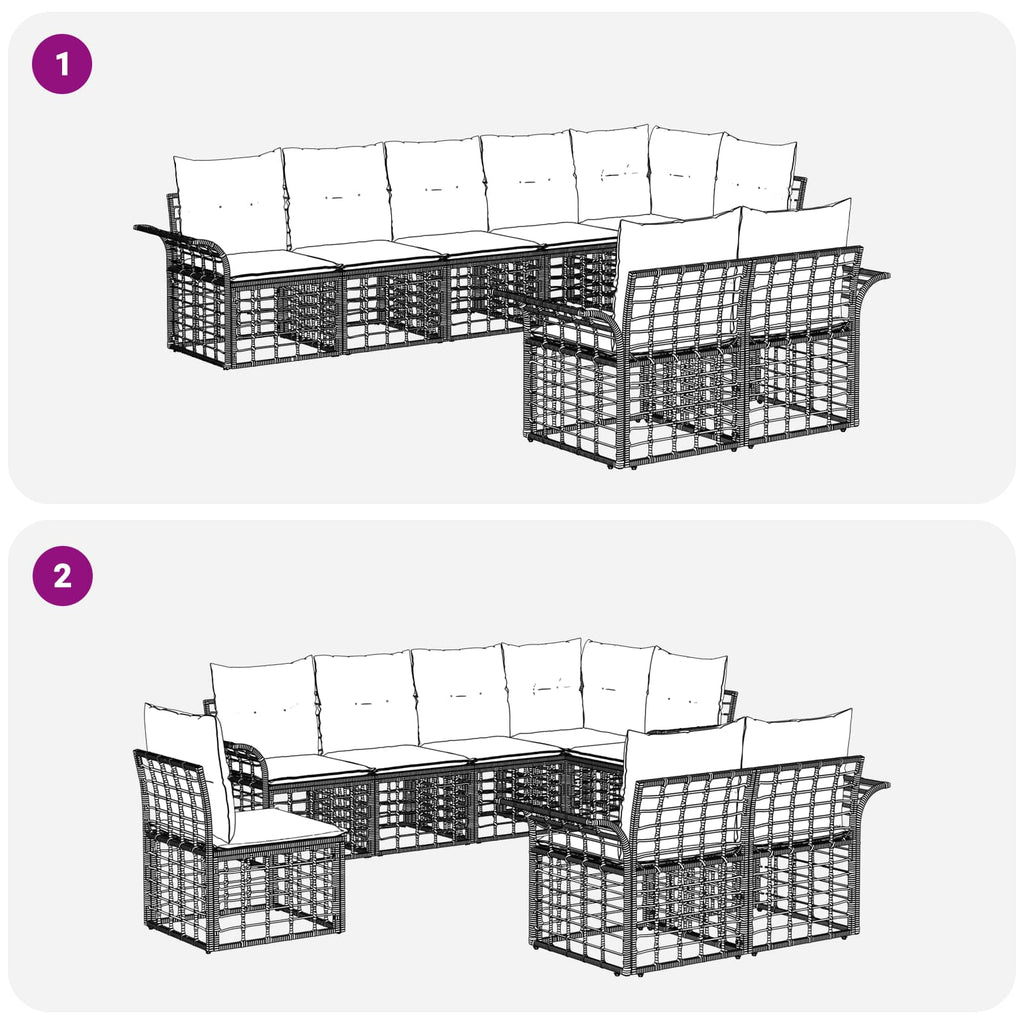 vidaXL Outdoor-Sofagarnitur 8 pcs Schwarz und Dunkelgrau Poly-Rattan
