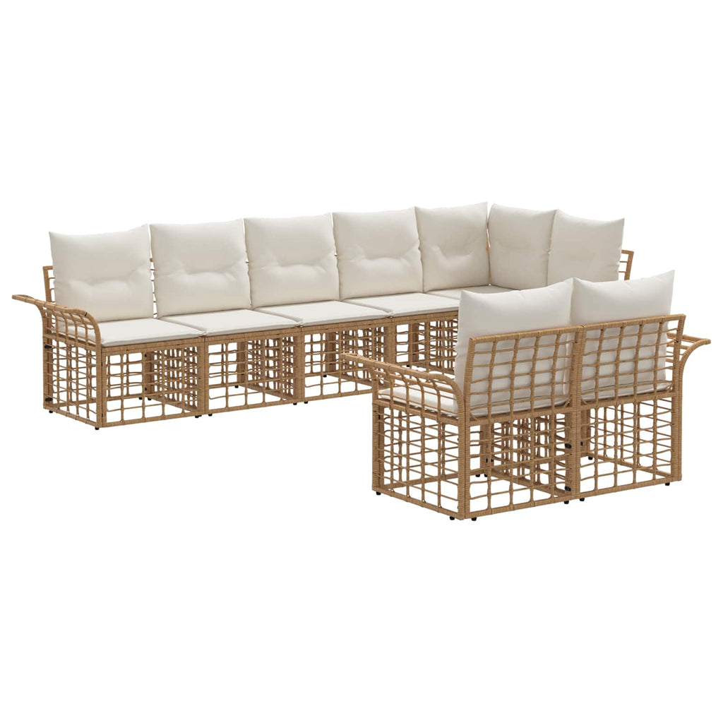 vidaXL Outdoor-Sofagarnitur 8 pcs Natürlich und Cremweiß Poly-Rattan