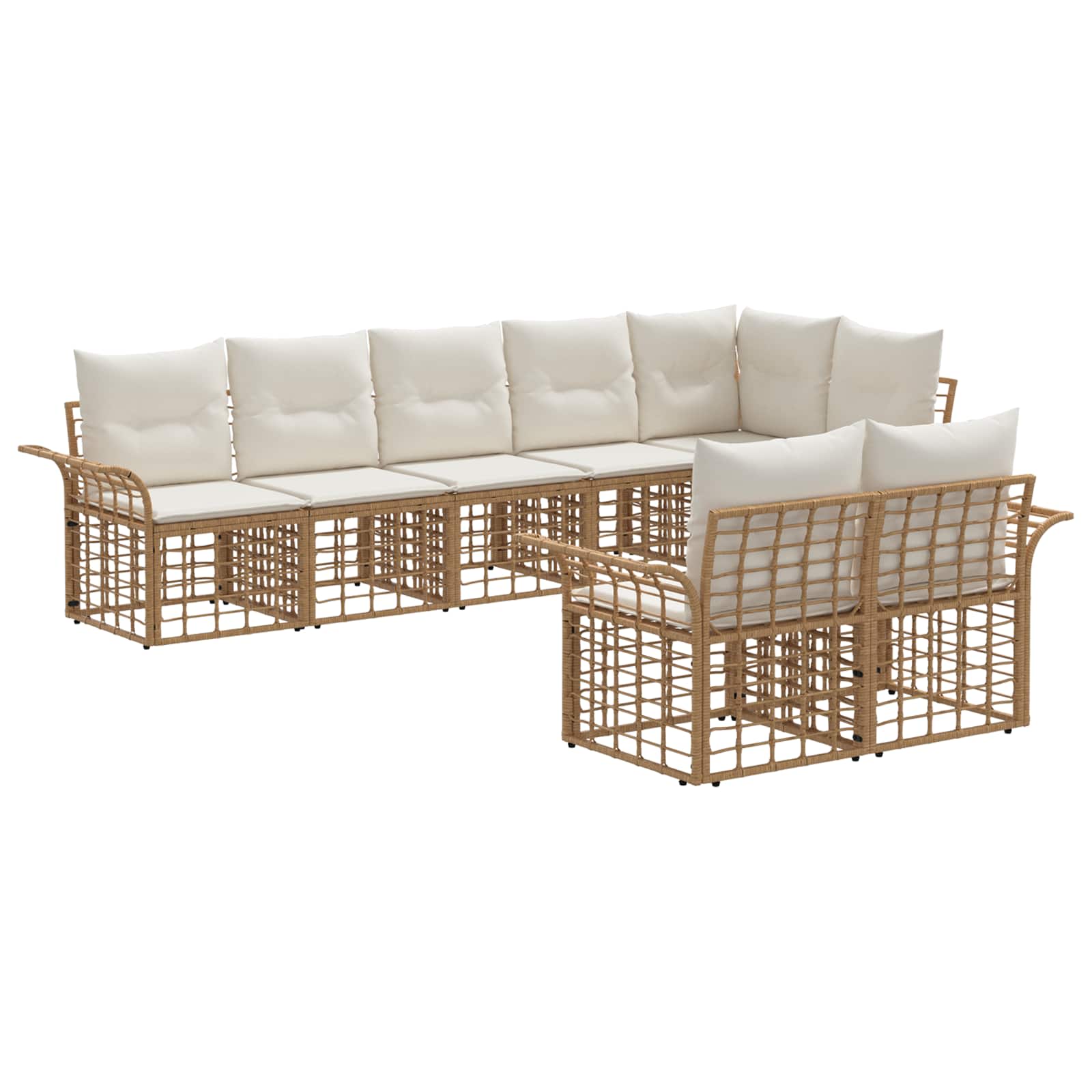 vidaXL Outdoor-Sofagarnitur 8 pcs Natürlich und Cremweiß Poly-Rattan