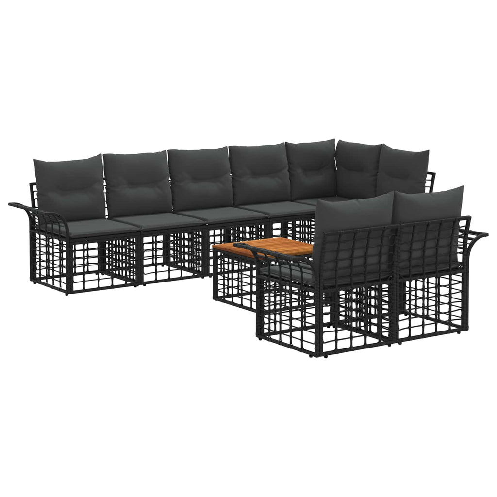 vidaXL Outdoor-Sofagarnitur 9 pcs Schwarz und Dunkelgrau Poly-Rattan