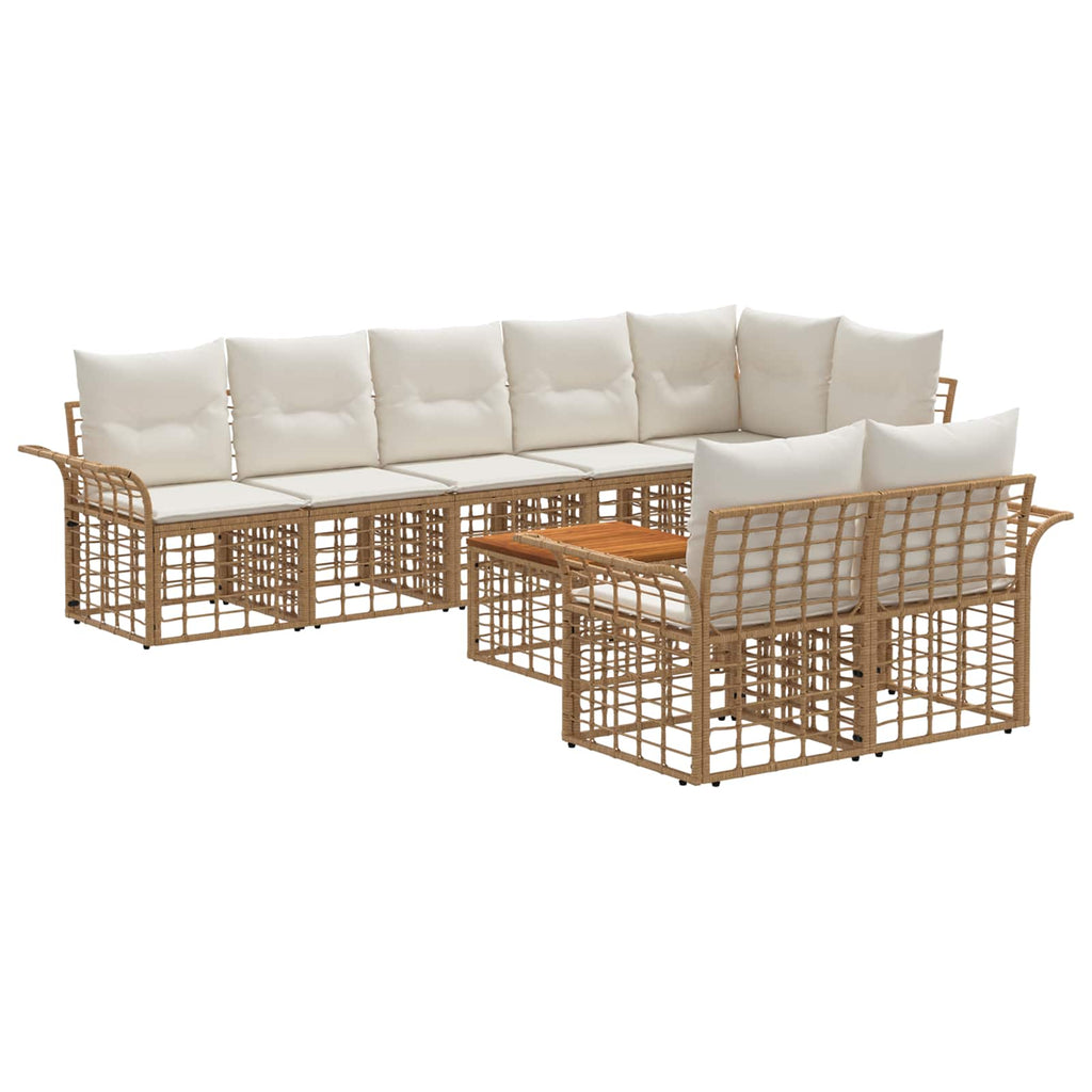 vidaXL Outdoor-Sofagarnitur 9 pcs Natürlich und Cremweiß Poly-Rattan