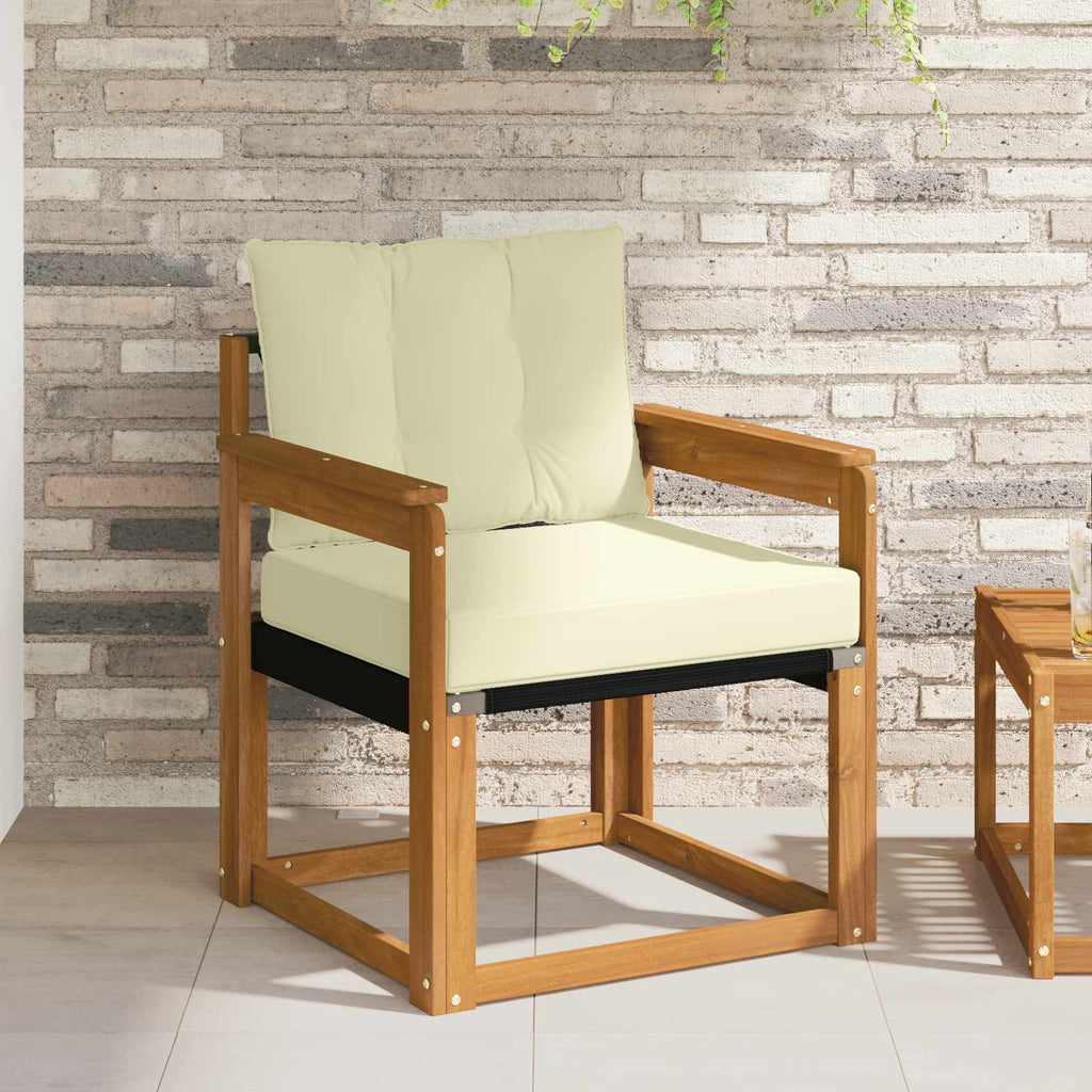 vidaXL Outdoor-Sofa Massives Akazienholz und Textilene Natur und Creme