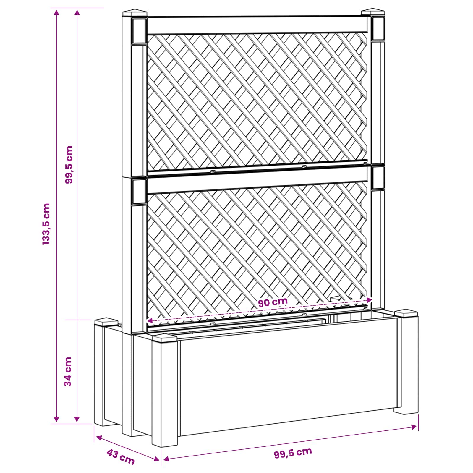 vidaXL Großer Pflanzer mit Spalier Weiß 99,5 x 43 x 133,5 PP