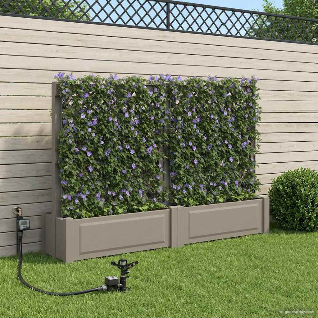 vidaXL Großer Pflanzer mit Spalier 2 pcs Grau 200 x 43 x 133,5 cm PP