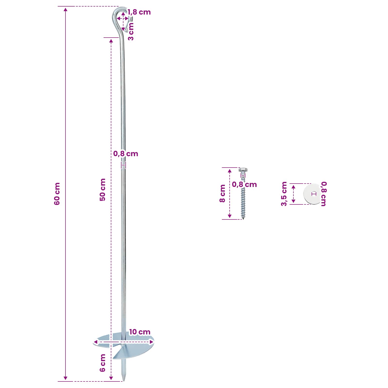 vidaXL Erdanker 4 pcs Silber Ø10 x 60 cm Galvanisiertes Metall