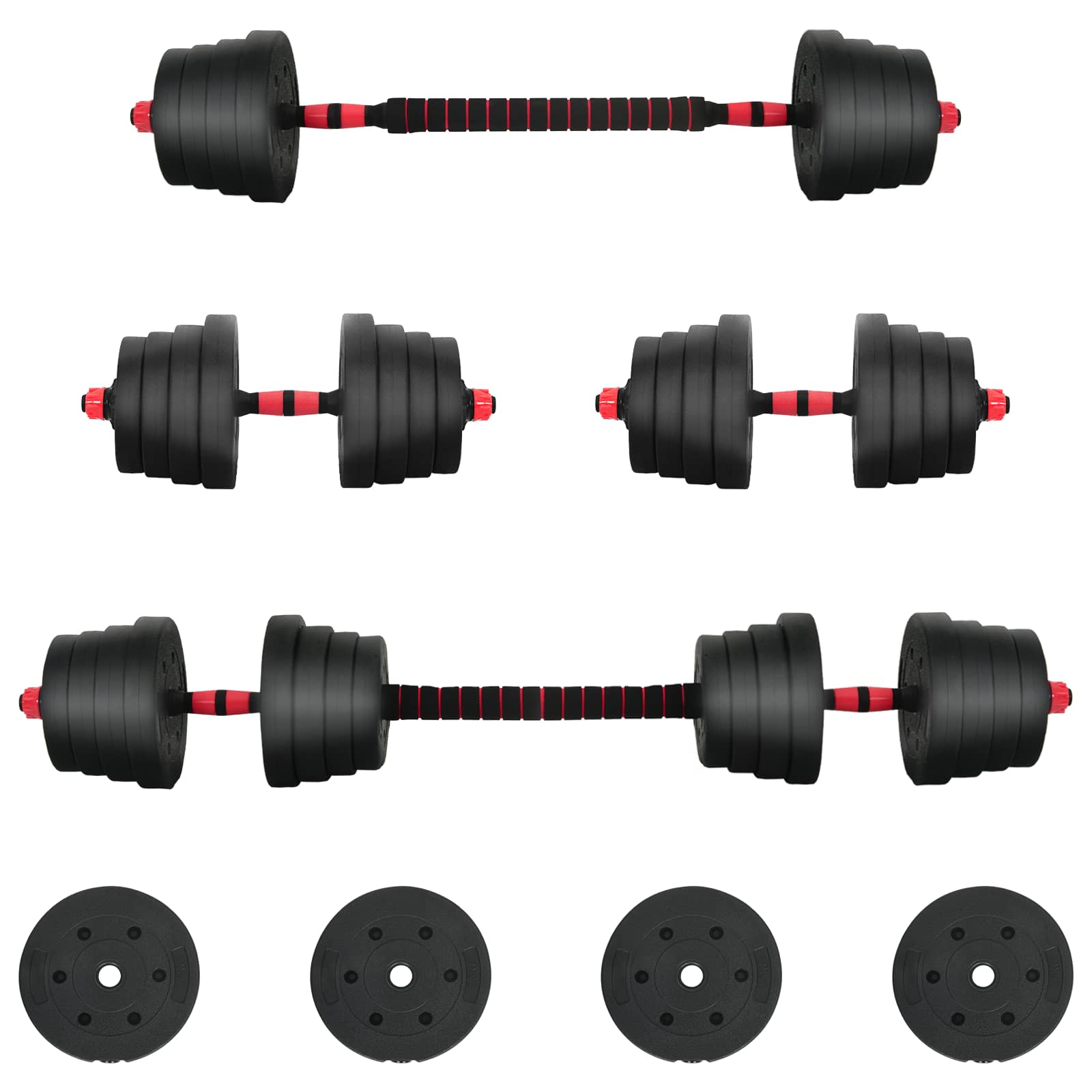vidaXL 2-in-1 Hantelset 40kg Schwarz und Rot Zement und Eisensand