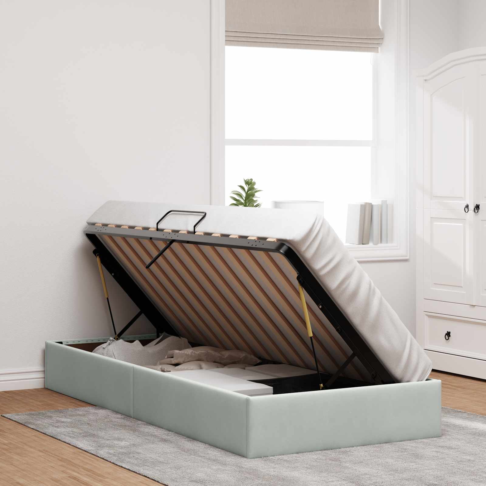 vidaXL Ottoman Bettgestell mit Speicher Hellgrau 90 x 190 cm Samt