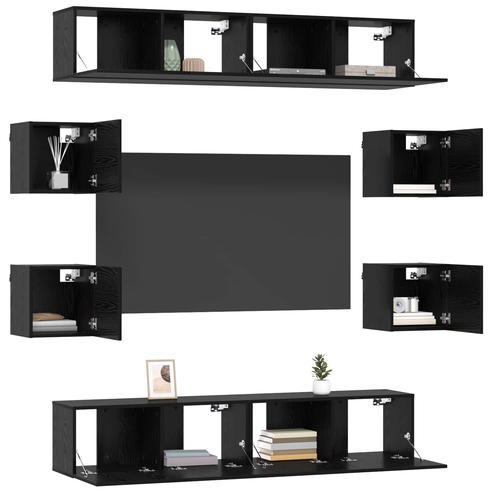 vidaXL TV-Schrankset 8 pcs 80 x 30 x 30 cm Schwarze Eiche