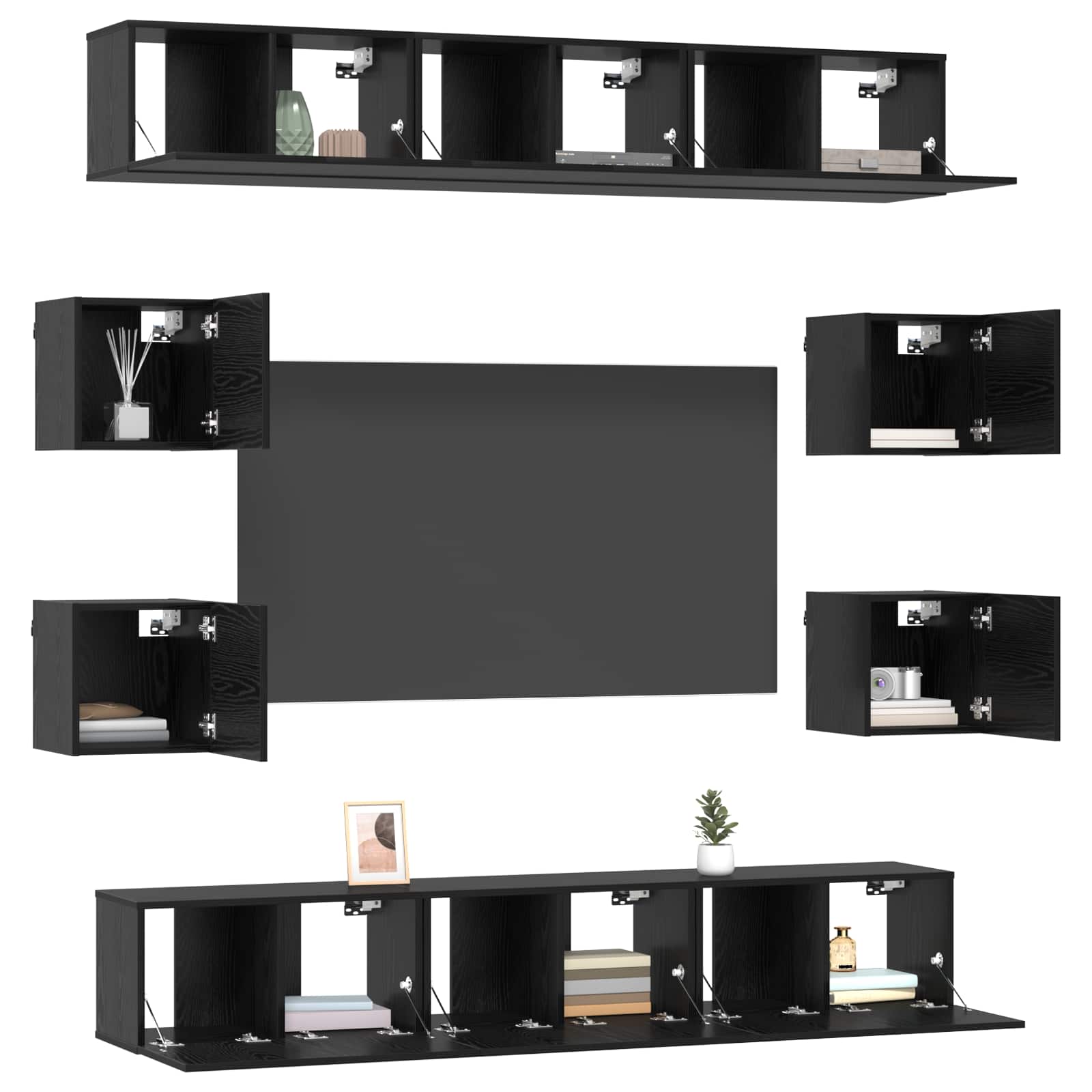 vidaXL TV-Schrankset 10 pcs 180 x 30 x 30 cm Schwarze Eiche