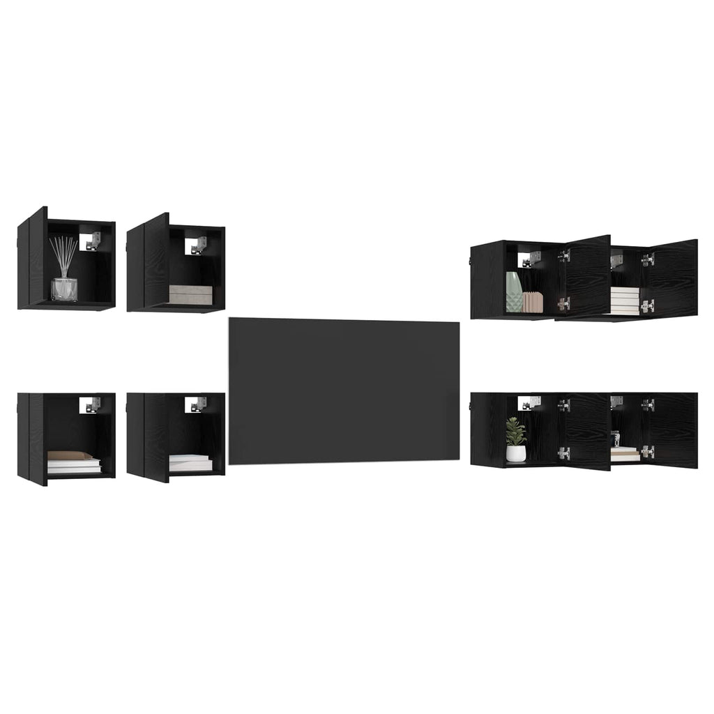 vidaXL Wandmontiertes TV-Regal 8 pcs Schwarze Eiche 30,5 x 30 x 30 cm