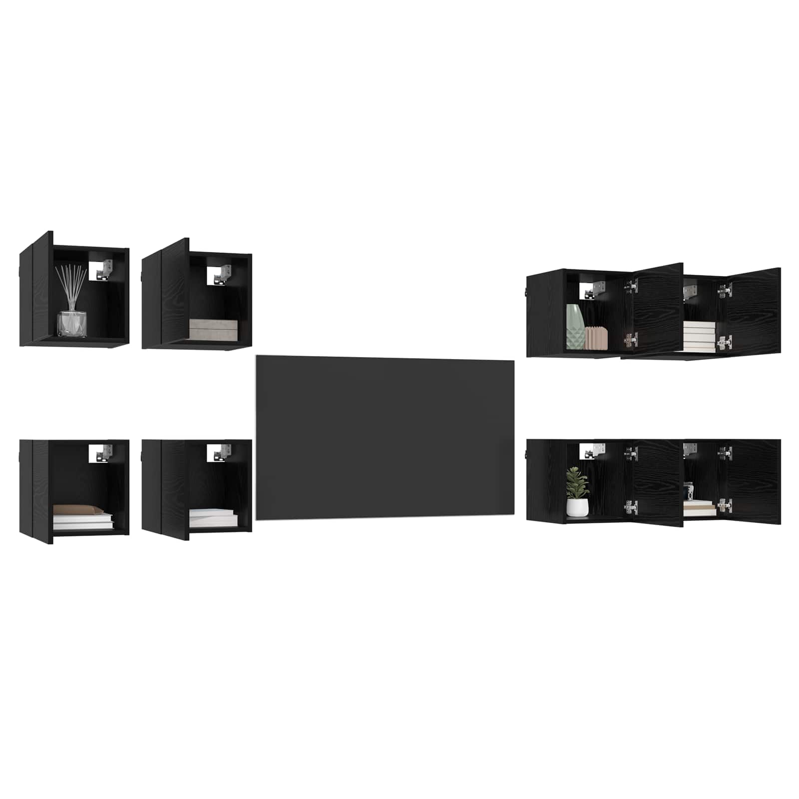 vidaXL Wandmontiertes TV-Regal 8 pcs Schwarze Eiche 30,5 x 30 x 30 cm
