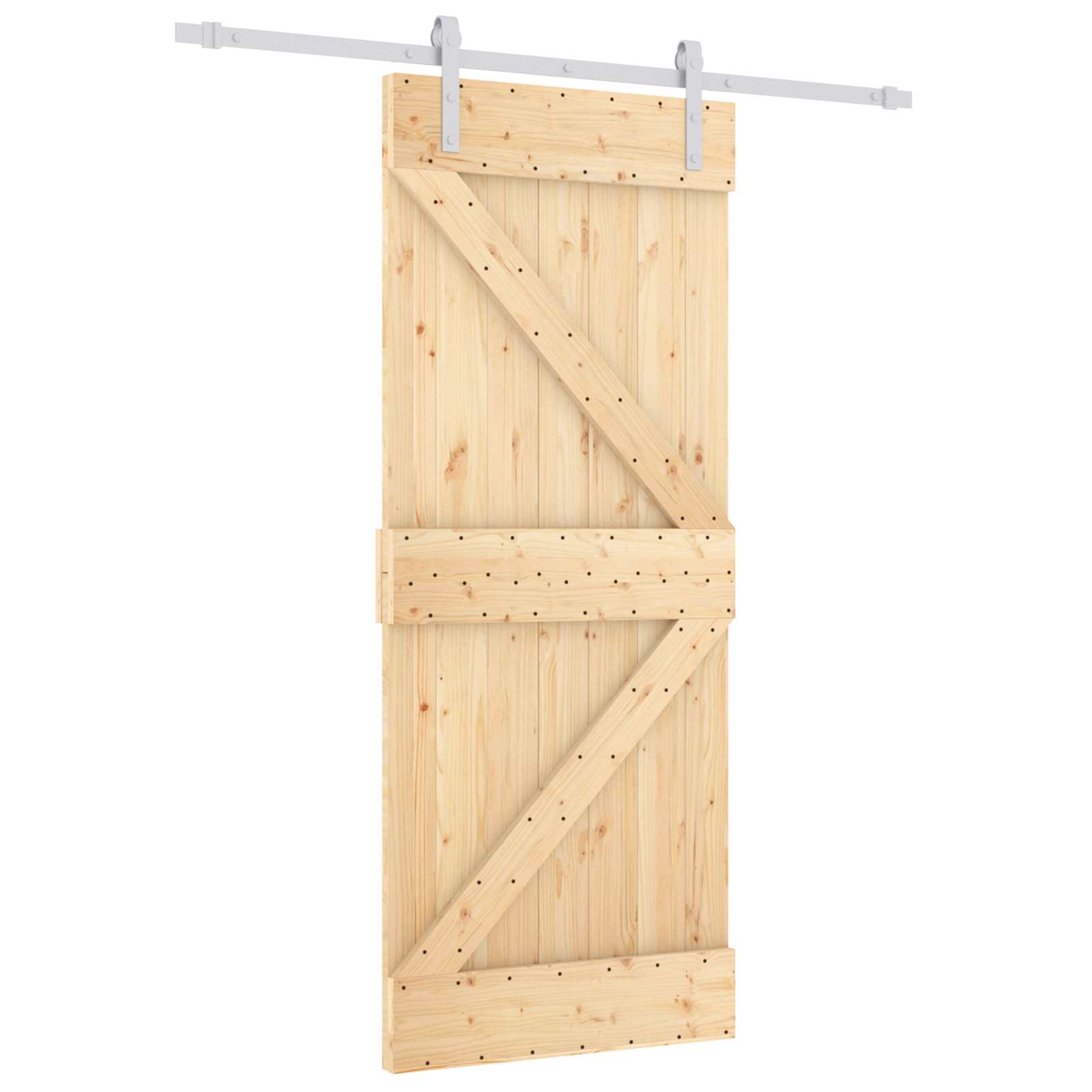 vidaXL Schiebetür Natürlich und Weiß 80 x 210 cm Massives Kiefernholz
