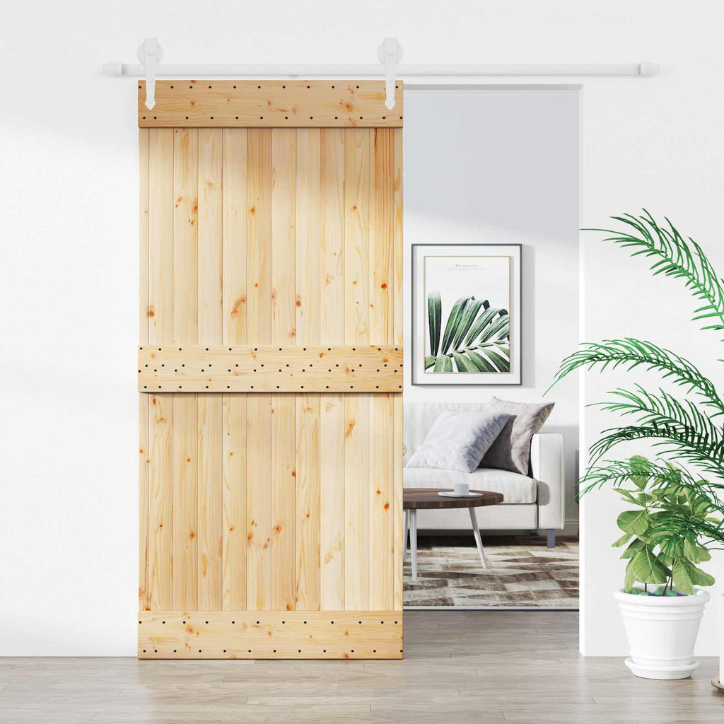 vidaXL Schiebetür Natürlich und Weiß 95 x 210 cm Massivkiefer