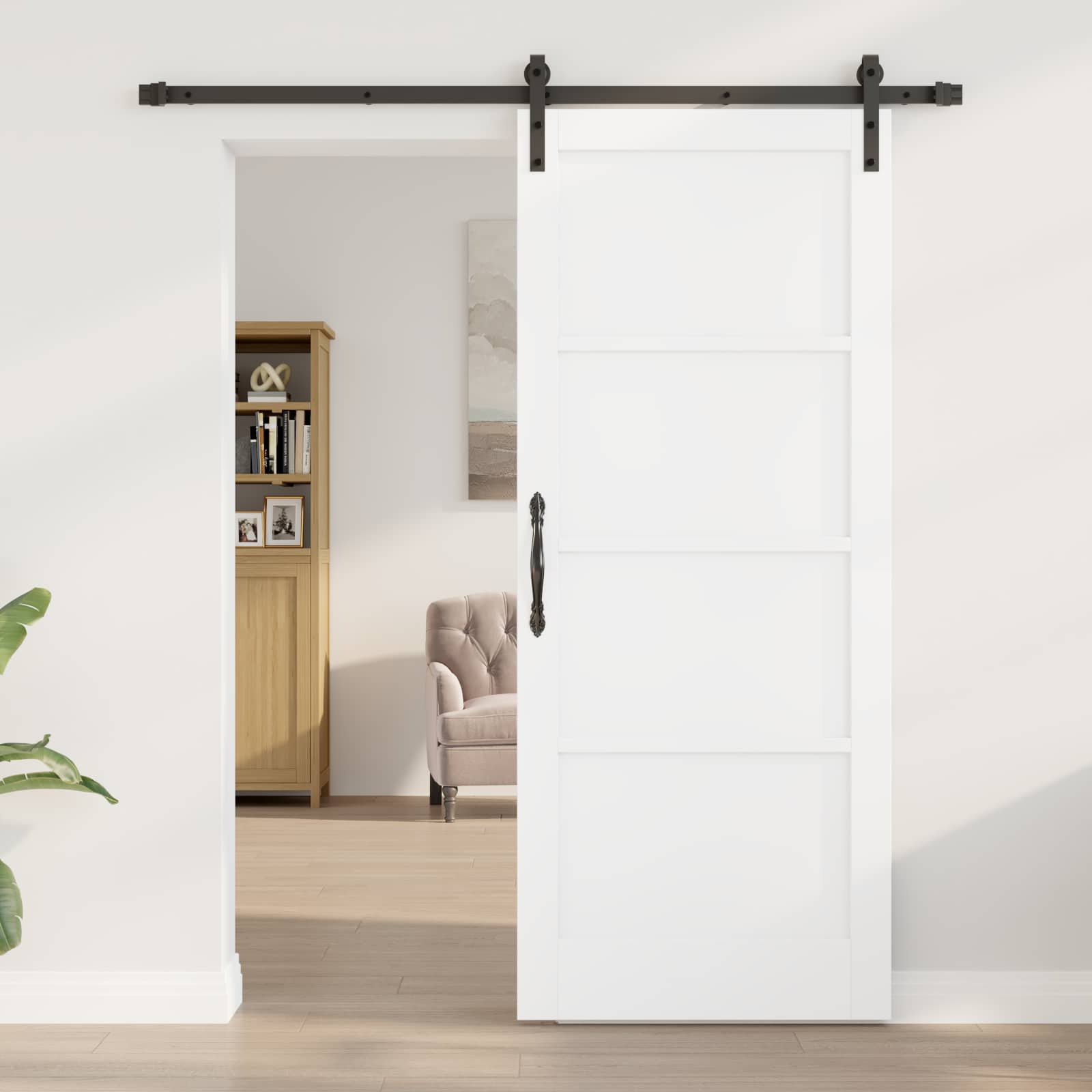vidaXL Schiebetür Weiß und Schwarz 83 x 202 cm Massives Kiefernholz
