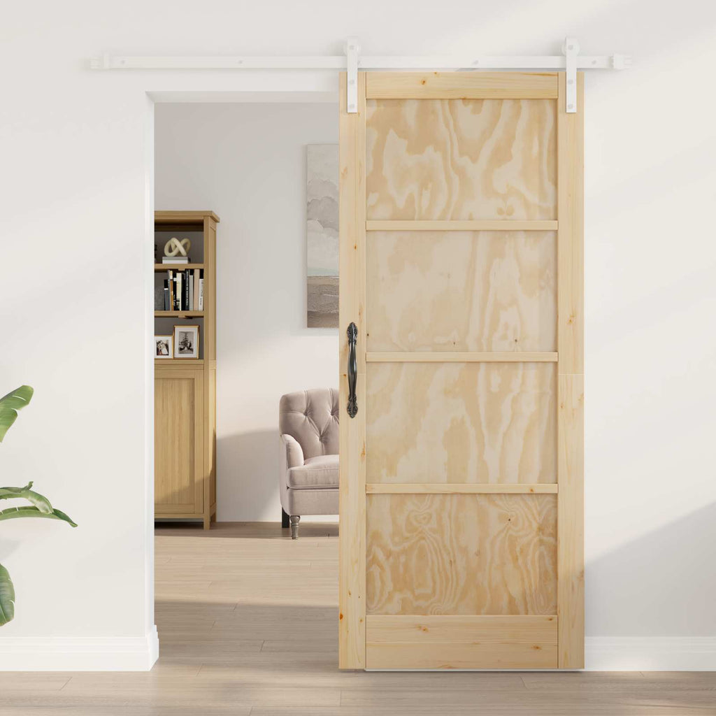 vidaXL Schiebetür Natürlich und Weiß 83 x 202 cm Massives Kiefernholz