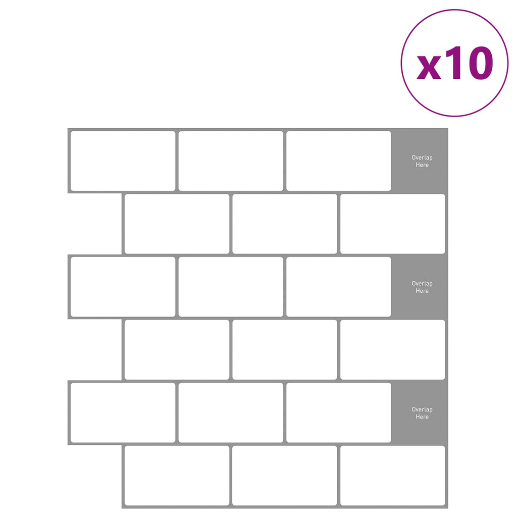 vidaXL U-Bahn-Fliese 10 pcs Weiß Grau 30 x 30 cm Polyurethan und PET