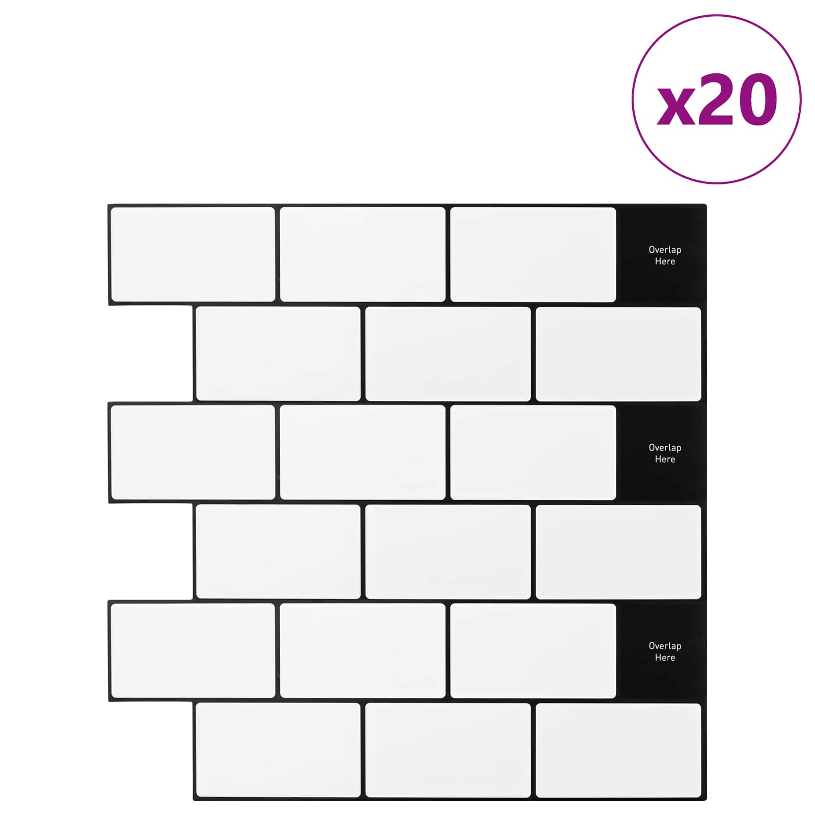 vidaXL U-Bahn-Fliese 20 pcs Weiß Schwarz 30 x 30 cm