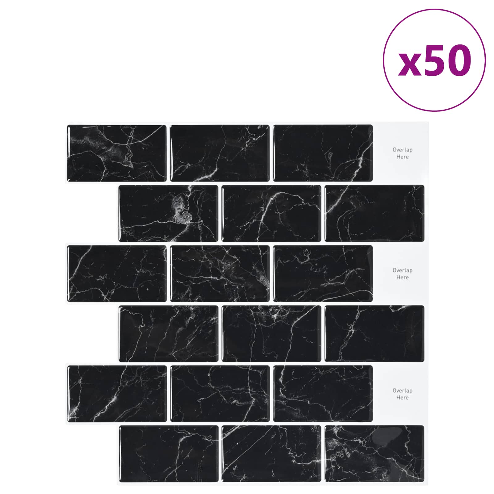 vidaXL U-Bahn-Fliese 50 pcs Schwarz Marmor 30 x 30 cm