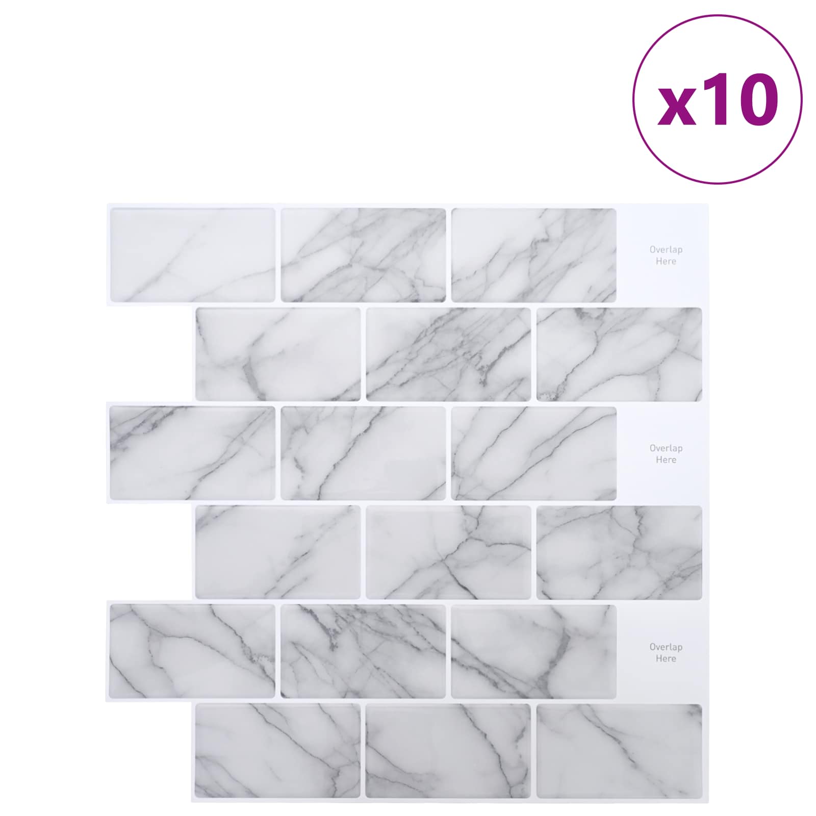 vidaXL U-Bahn-Fliese 10 pcs Weiß Marmor 30 x 30 cm Polyurethan und PET