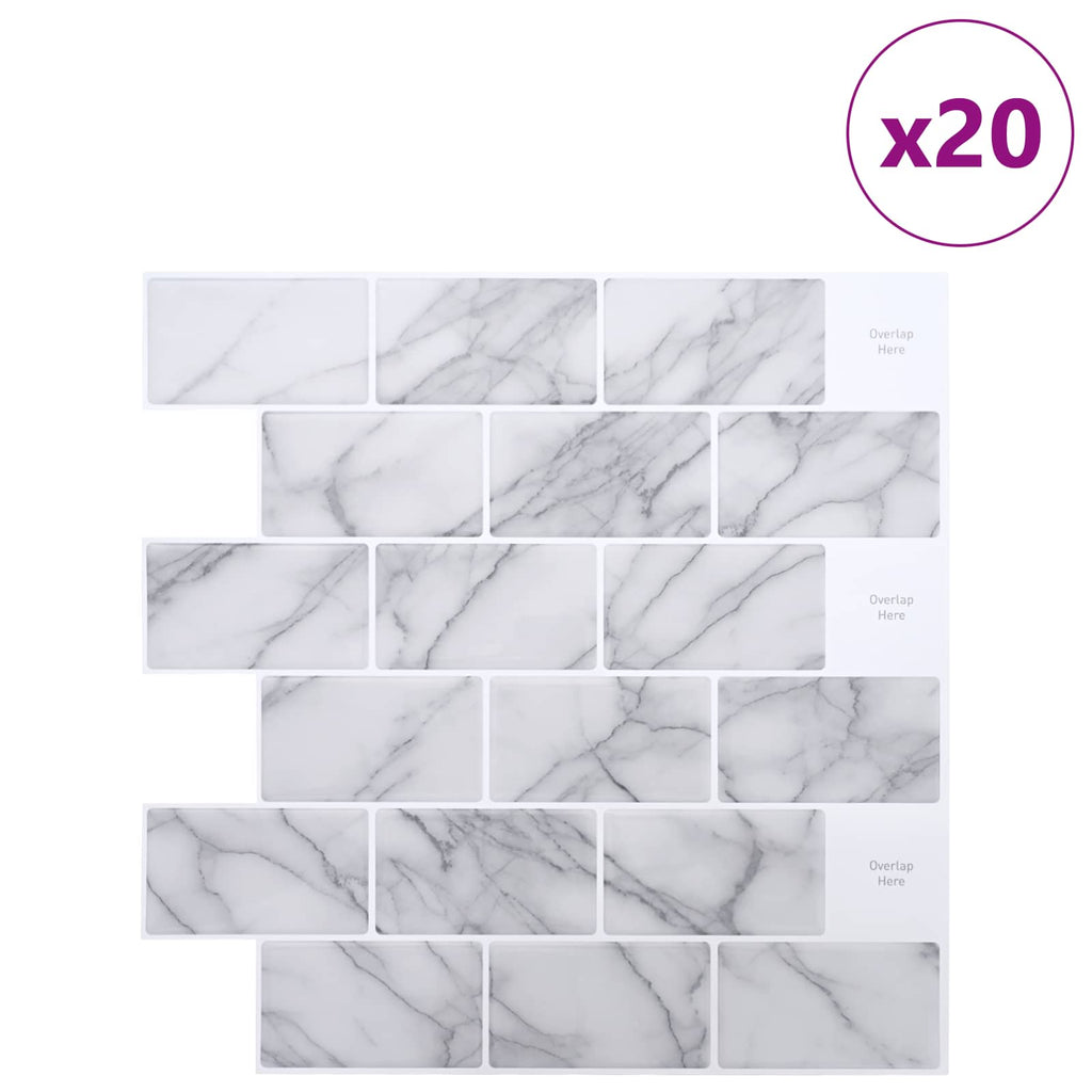 vidaXL U-Bahn-Fliese 20 pcs Weiß Marmor 30 x 30 cm Polyurethan und PET